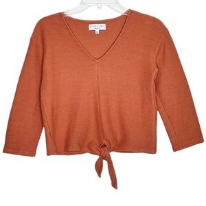 Madewell Texture & Thread Boho Tie Front Top XS Orange Cropped Boxy Ribbed Knit